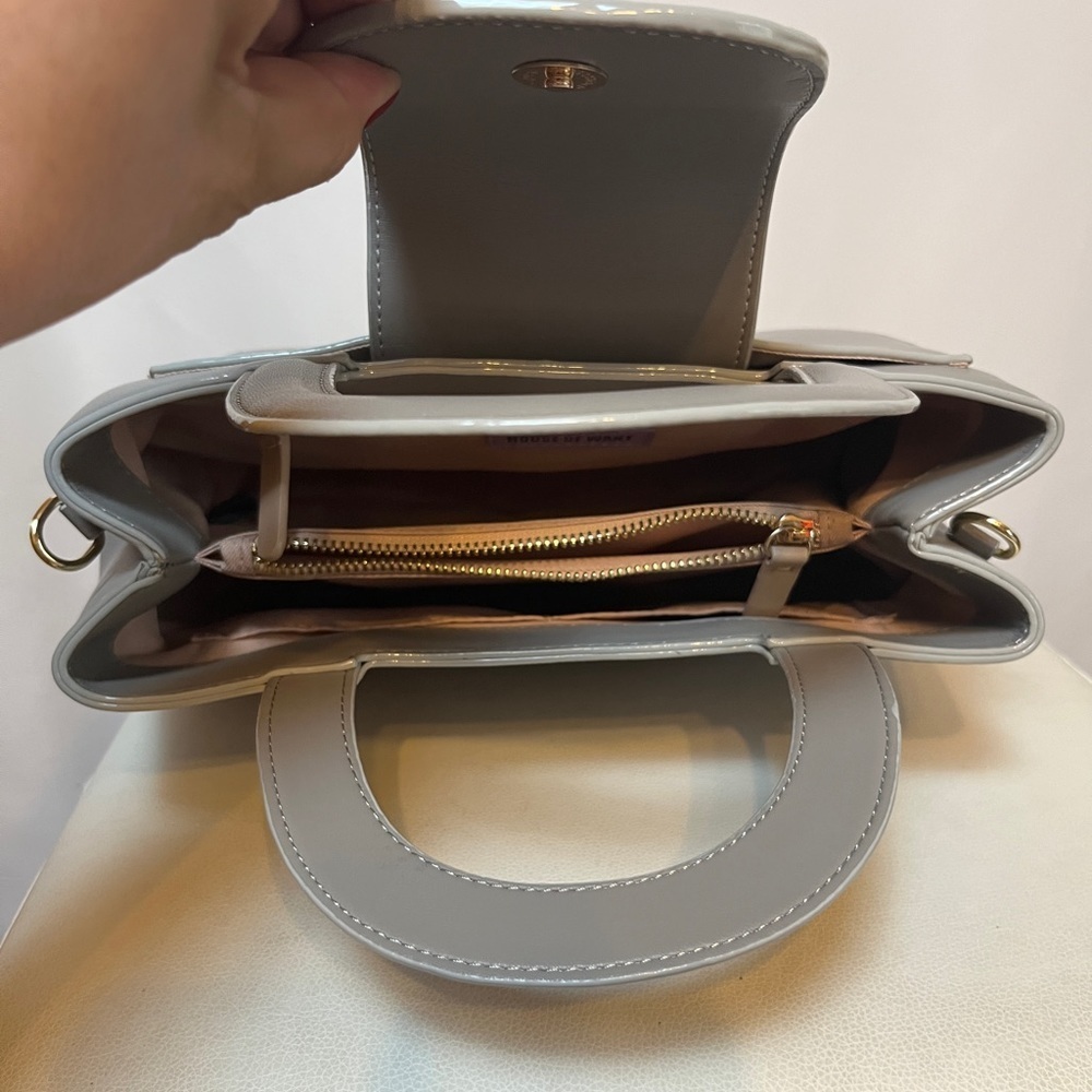 NWOT. House of Want Snack Top Handle Vegan Leather Satchel in Stone Grey. - Picture 4 of 5